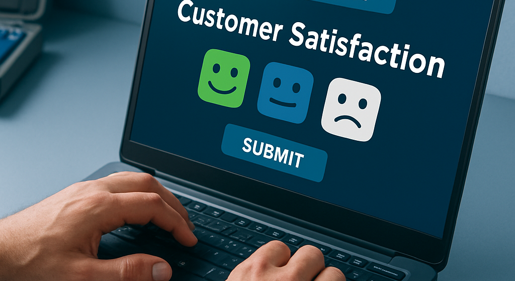 hnderne p en tekniker som er igang med at lave en gratis opstning af kundetilfredshedmlinger p kunden computer det skal vre en imdekommende men profes-1-2