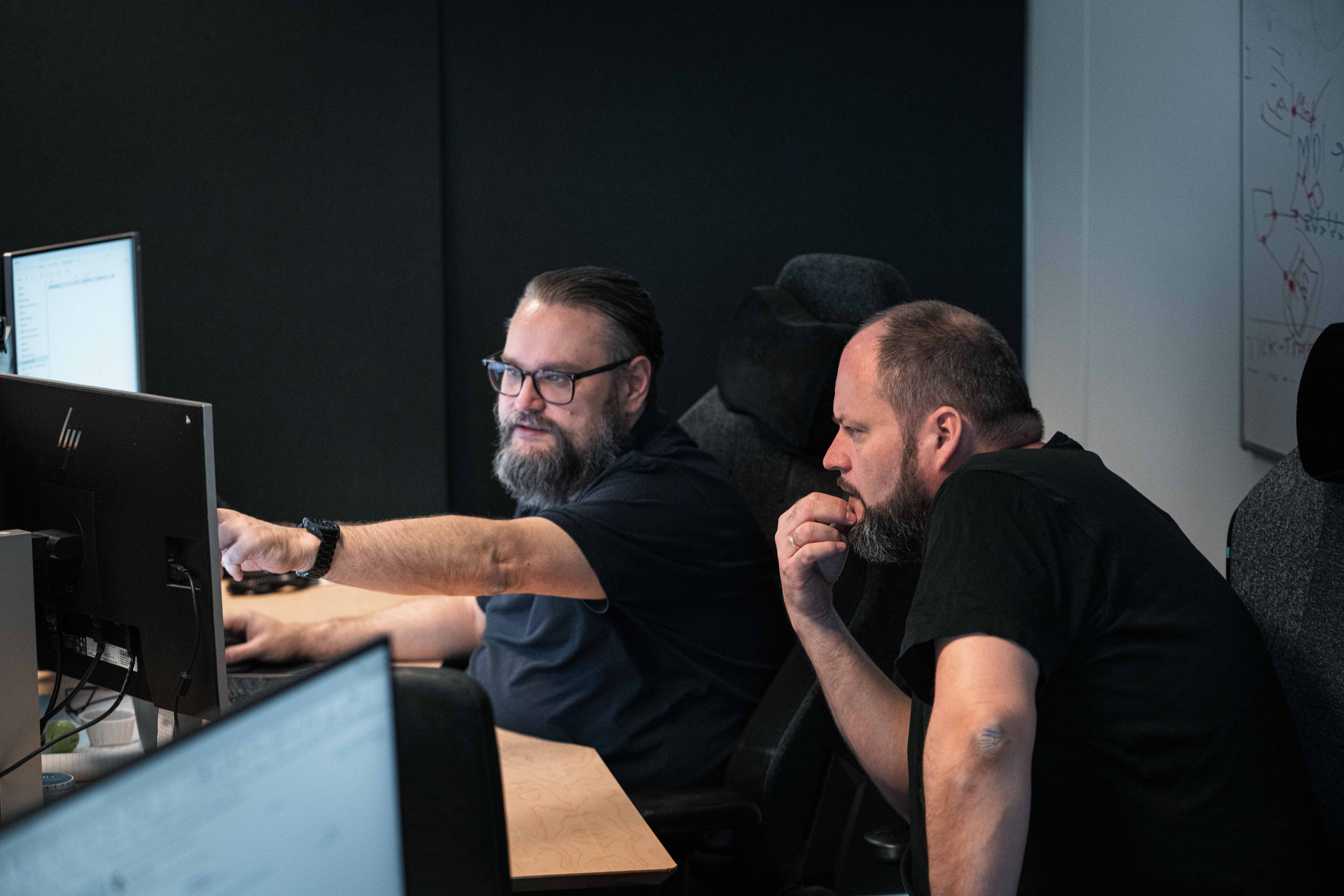 To medarbejdere kigger på en computerskærm